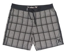 Hurley Board Shorts Men's Size 40 Grey Plaid Polyester Spandex Drawstring