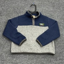 LL Bean Sweater Fleece Pullover Kids S 4 Blue Gray Colorblock Snap Neck Outdoor