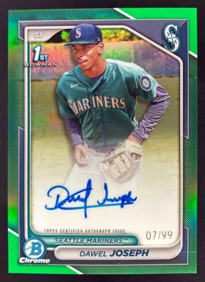 2024 Bowman Chrome Autographs Green Refractor #CPA-DJ Dawel Joseph RC Auto /99