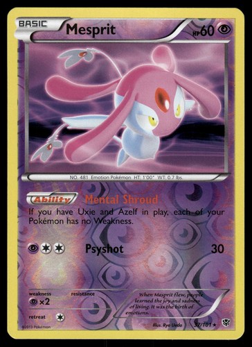 Mesprit 37/101 Rare Plasma Blast Pokemon Reverse Holo Moderately Played