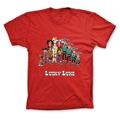 100% Baumwolle Lucky Luke T-Shirt, die Figuren (rot) - M