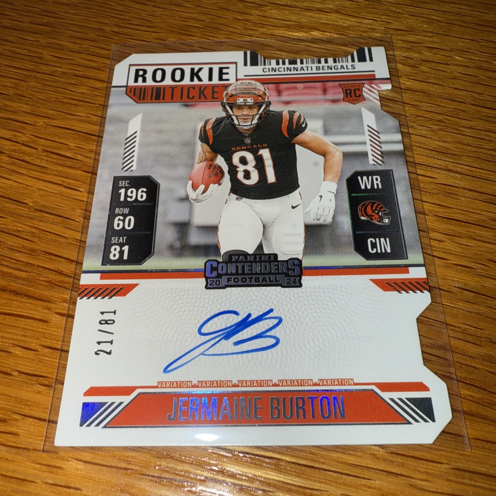 Jermaine Burton 2024 Contenders Rookie Ticket RPS Variation Auto Stub VAR /81