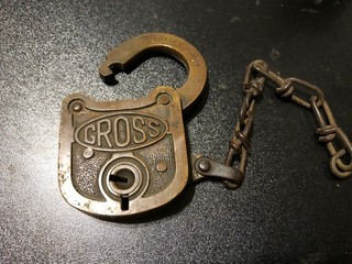 Antique Vintage Padlock GROSS Fraim BRASS NO KEY HAS BENT SHACKLE HAS SPRING
