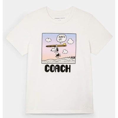 Coach x Snoopy Peanuts weißes Baumwoll-T-Shirt US Small Surf Sport Grafik