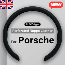 For Porsche Steering Wheel Cover Perforated Nappa Leather Non-Slip Clip on 15"