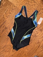 Charmo Women's One Piece Padded Swimsuit Size S Black Blue Geometric Sport 22