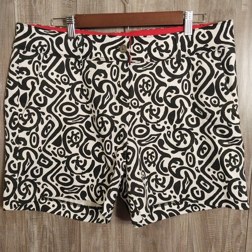 Isaac Mizrahi NY Shorts Size 12 Black White Tribal Native Print Stretch 37"x5.5" - Picture 1 of 6