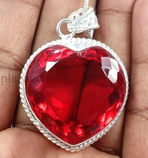 Natural Red Ruby Pendant 107.90 Ct Heart Cut 925 Sterling Silver Chain 5ADQ