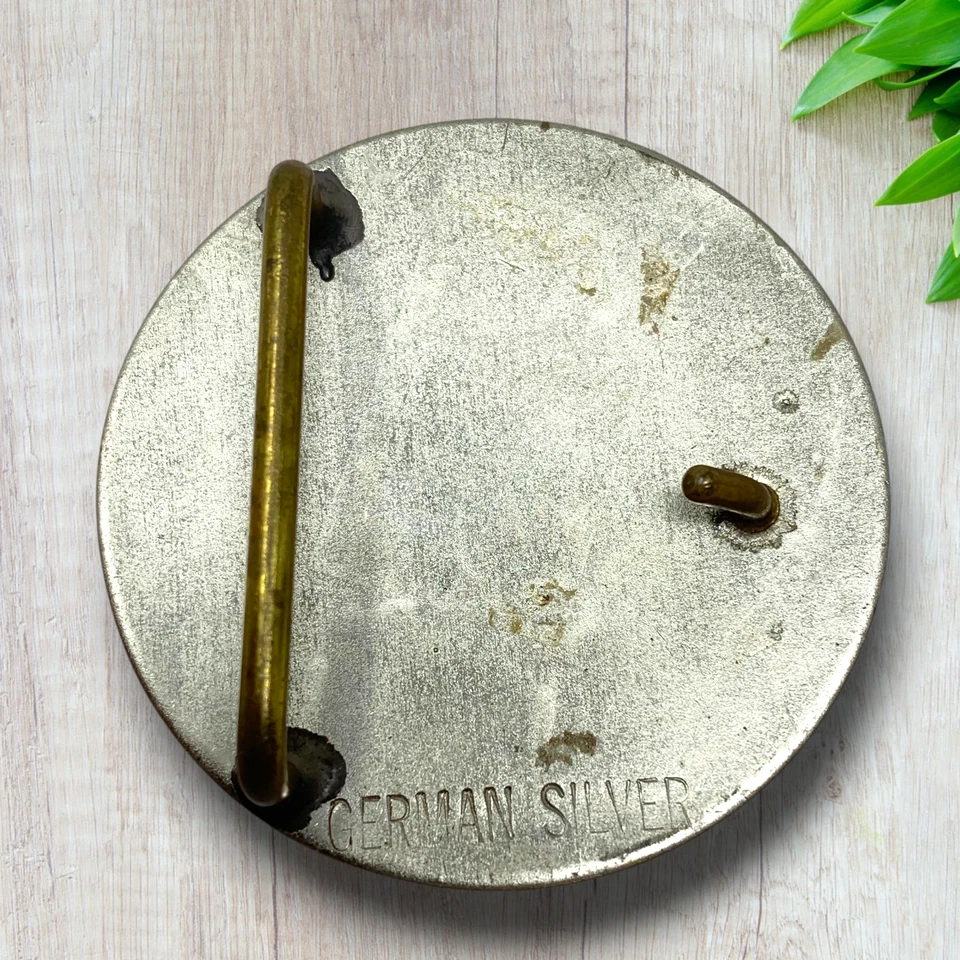 Vintage Rodeo Cowboy German Silver Trophy Belt Buckle Small Round Southwestern - Image 3 of 4