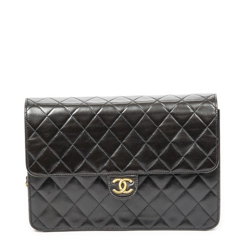 Chanel Black Vintage Push Lock Straight Flap Shoulder Bag