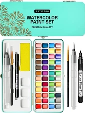 ARTISTRO Watercolor Paint Set Portable, Palette Set with Metallic Colors for