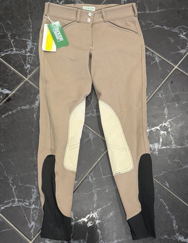 Dover Saddlery Women's Cotton Breeches Size 26 Tan Beige Knee Patch