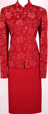 ST.JOHN Women's Red Metallic Studs Throughout Rhinestone Jacket Skirt Sz 10-12
