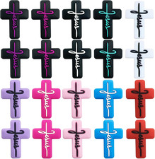 20PCS Silicone Focal Beads for Pens - Jesus Faith Charms Keychain Making Kit - A