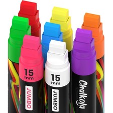 8 Washable Window Markers for Cars - 15mm Neon - 8 Pack, Multicolor