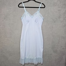 KAYSER Retro Blue Nylon Nightgown Slip Lace Cottagecore USA Size 36 Vintage 70s