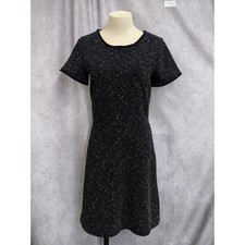 Loft Black Metallic Tweed Knit Fit Flare Dress Short Sleeve Size 2 C7