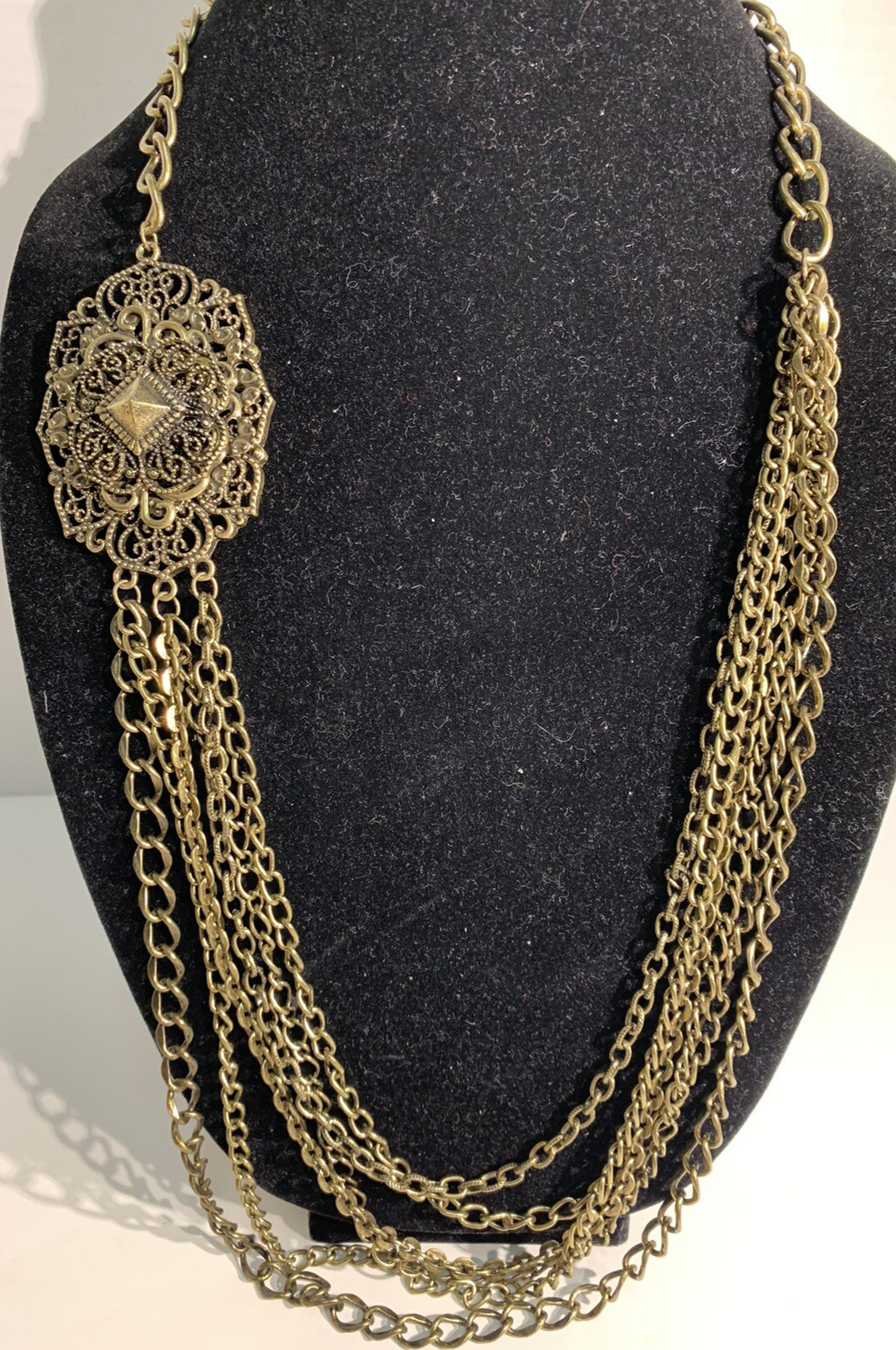 VTG Bronze Multiple Long Chain Statement Necklace… - image 3