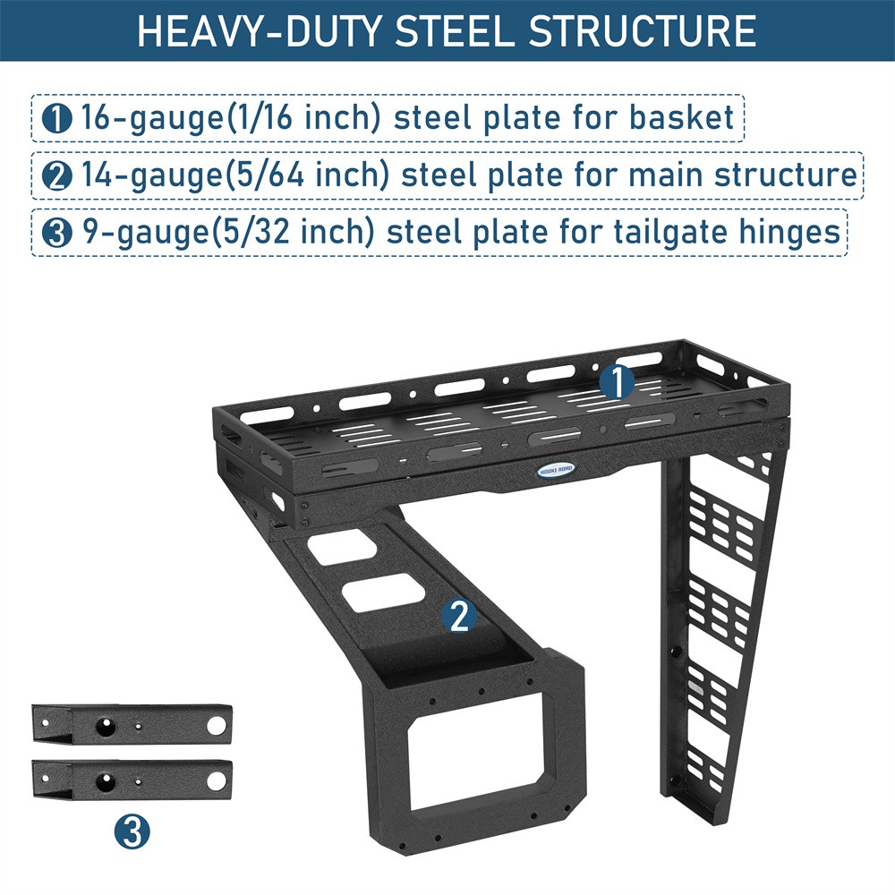 Hooke Road Tailgate Basket Rear Cargo Rack w/ Hinge for Jeep Wrangler TJ 97-06
