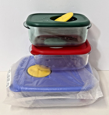 Tupperware Rock N Serve Rectangular Microwave 3pc Set 1 cup and 2.5 Cup NEW