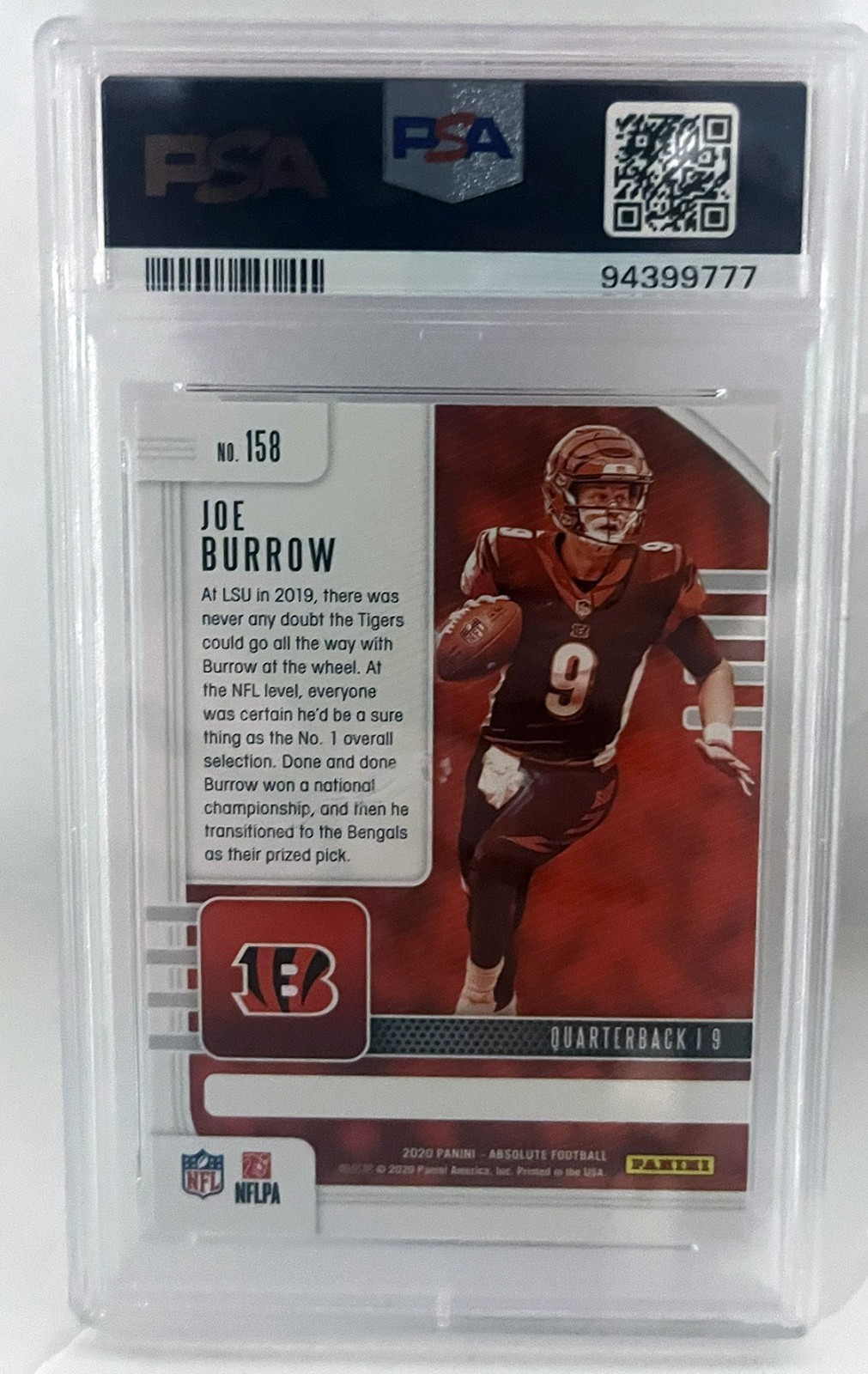 2020 Panini Absolute Joe Burrow RC #158 Cincinnati Bengals - PSA 8 Rookie view 2