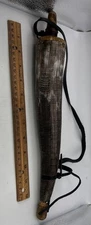 Powder Horn - Vtg 14” Long Handmade Wood And Scale Over Brass Nails VERY RARE!