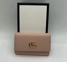 Auth GUCCI GG Marmont Key Case Pink/Gold Leather/Metal
