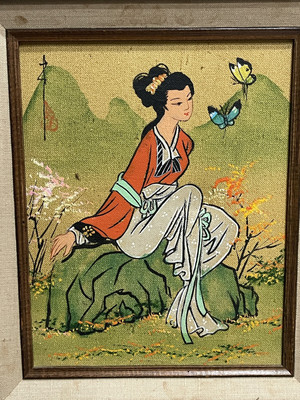 希少Painting on China お値下しました Mau Ling Chinese Girl Original Oil On Canvas Colorful Painting