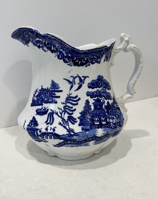 Antique E. Bourne & J.E. Leigh Blue Willow Pitcher | 1890-1910s Albion Pottery |