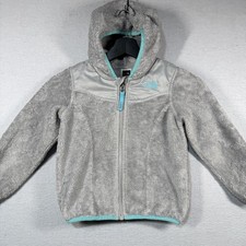 The North Face Jacket Toddler 5 Gray Fuzzy Fleece Hooded Full Zip Coat Warm