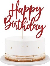 glitter Happy Birthday Cake Topper, Decoration Red