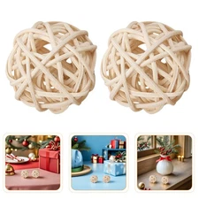 60 Pcs Natural Ball Decoration Decorative Rattan Balls Ornaments