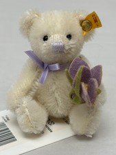STEIFF MINIATURE 4" WHITE TEDDY BEAR HOLDING A CROCUS 040191