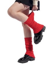 Fuzzy Leg Warmers for Women Cozy Knee High Socks Plush Winter Warm Fleece Red