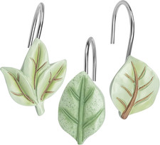 Plant Leaves Decorative Shower Curtain Hooks, Green Tropical Botanical Shower Ho