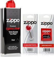 Genuine Zippo Lighter Fluid 125ml + 6 Flints + 1 Wick Refill Maintenance Kit NEW