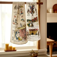 2 Vintage Linen Americana Tea Towels Fort Ticonderoga & Colonial Candle Making