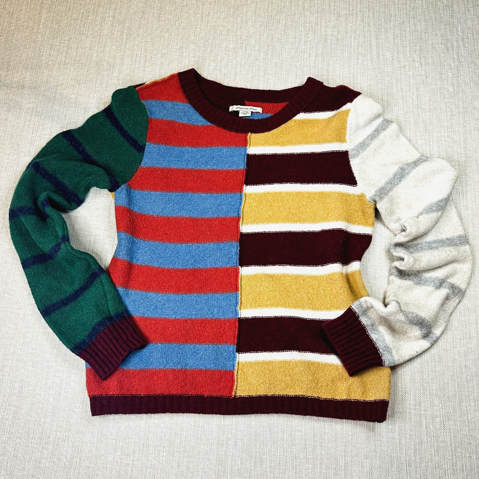 Vintage American Eagle Patchwork Stripe Sweater, … - image 1