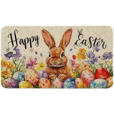 Happy Easter Door Mat Outdoor Rug, Easter Bunny Doormat Easter Watercolor