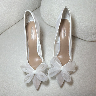 Steve Madden Women s White Synthetic Pointed Toe Bow Slip-On Stiletto 10