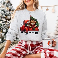 Christmas Highland Cow Sweatshirt Farm Animal Holiday Apparel Gift