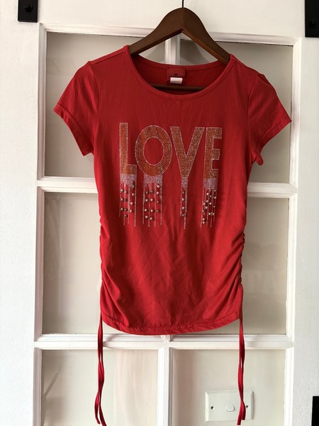 Vintage Y2K Baby Tee Fashion New York Red Love Embellished Top