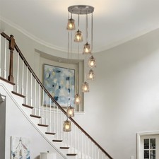Long Chandelier for High Ceilings Modern Crystal Pendant Light Raindrop Drop Han