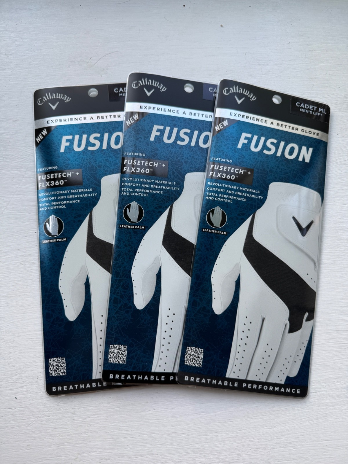 3 New Callaway Fusion Golf Gloves - Men's Medium-Large Cadet (Worn On Your Lh)