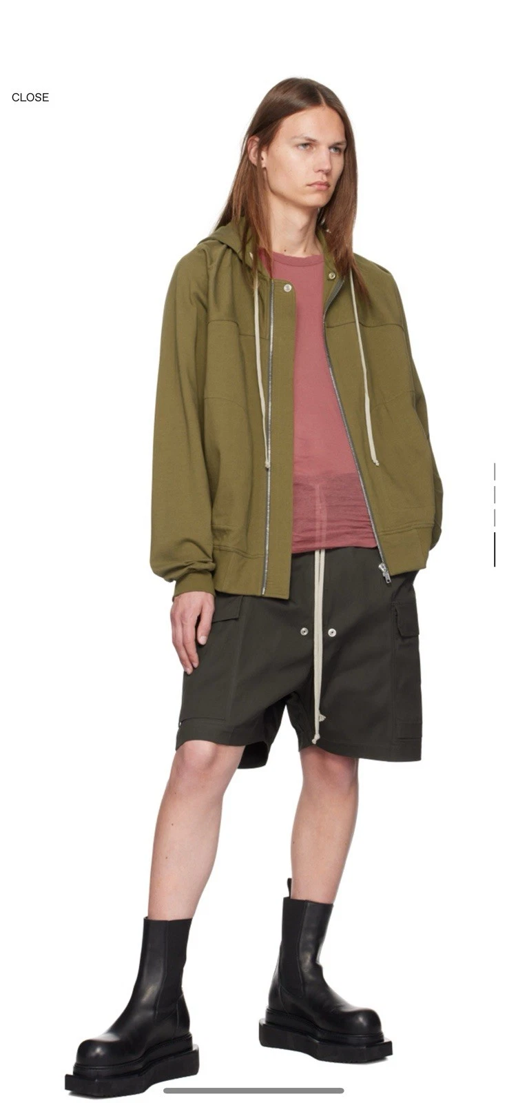 FELPA CON CAPPUCCIO GIACCA A VENTO RICK OWENS MAINLINE KAKI XL INDOSSATA UNA VOLTA!