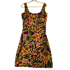 VTG Talbots Dress 8 Y2K Fairy Linen   Cocktail Multicolor Tropical  Print Sheath