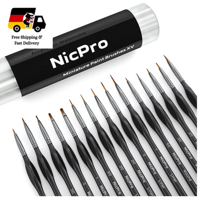 Nicpro 15-teilige Detail-Pinsel Set für Aquarell, Öl, Acryl, Schwarz