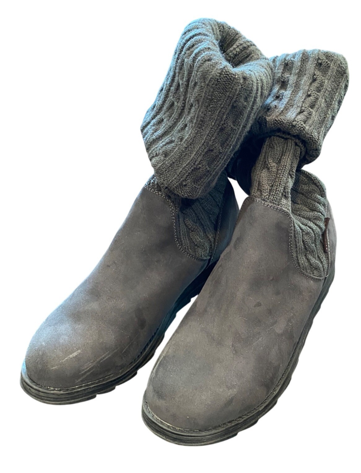 Muk Luks Womens Grey Suede & Knit Slipper Boots Size 9