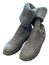 Muk Luks Womens Grey Suede & Knit Slipper Boots Size 9