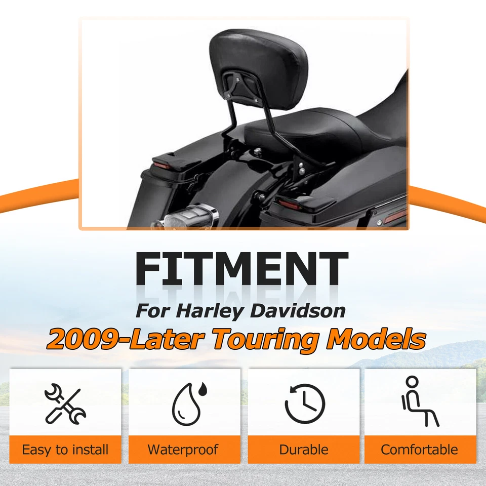 For Harley Touring Street Glide 2009-25 Black Backrest Sissy Bar w/ Stealth Rack - Image 2 of 4